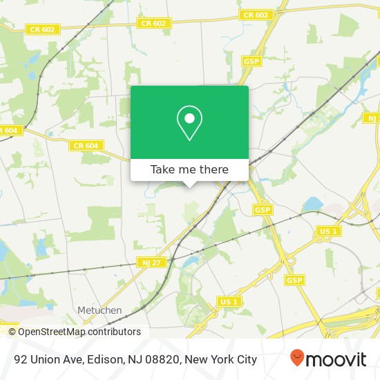 Mapa de 92 Union Ave, Edison, NJ 08820