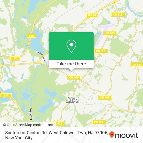 Mapa de Sanford at Clinton Rd, West Caldwell Twp, NJ 07006