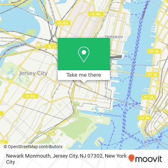 Mapa de Newark Monmouth, Jersey City, NJ 07302