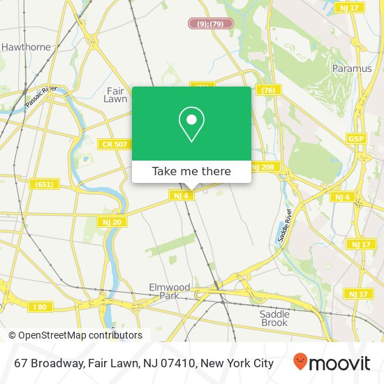 Mapa de 67 Broadway, Fair Lawn, NJ 07410