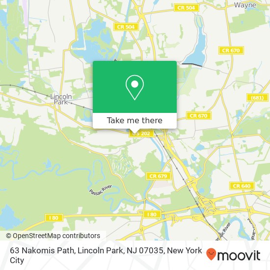 Mapa de 63 Nakomis Path, Lincoln Park, NJ 07035