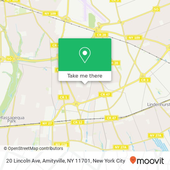 Mapa de 20 Lincoln Ave, Amityville, NY 11701