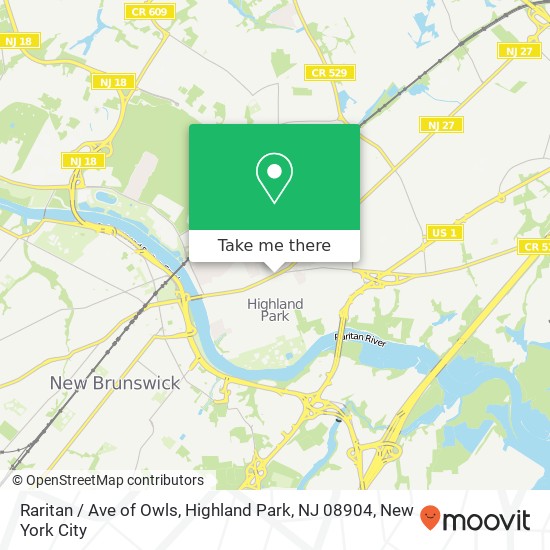 Mapa de Raritan / Ave of Owls, Highland Park, NJ 08904