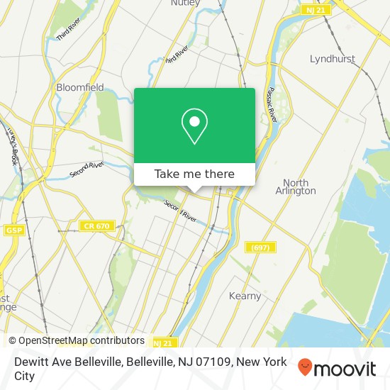 Mapa de Dewitt Ave Belleville, Belleville, NJ 07109