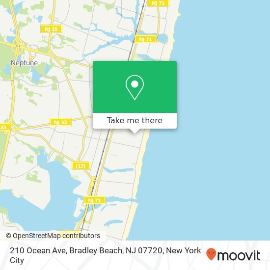Mapa de 210 Ocean Ave, Bradley Beach, NJ 07720