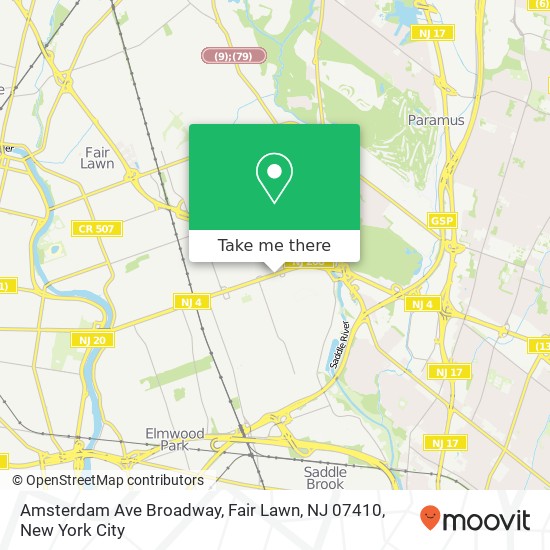 Mapa de Amsterdam Ave Broadway, Fair Lawn, NJ 07410