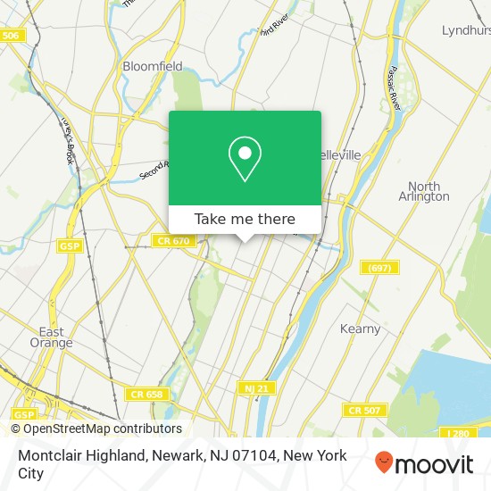 Mapa de Montclair Highland, Newark, NJ 07104