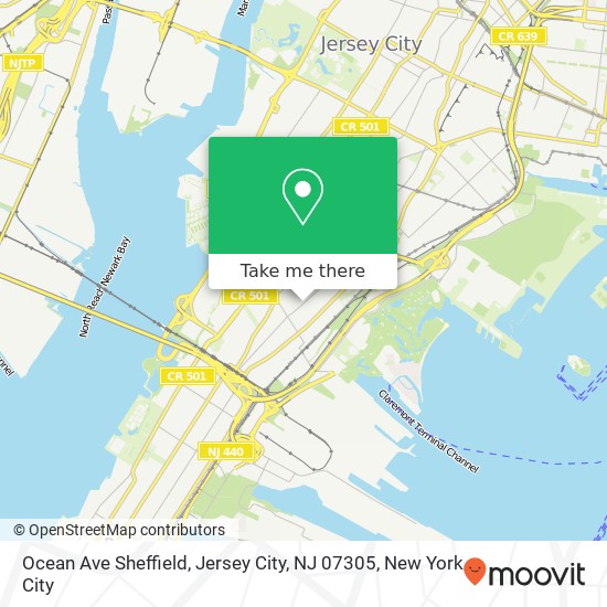 Mapa de Ocean Ave Sheffield, Jersey City, NJ 07305