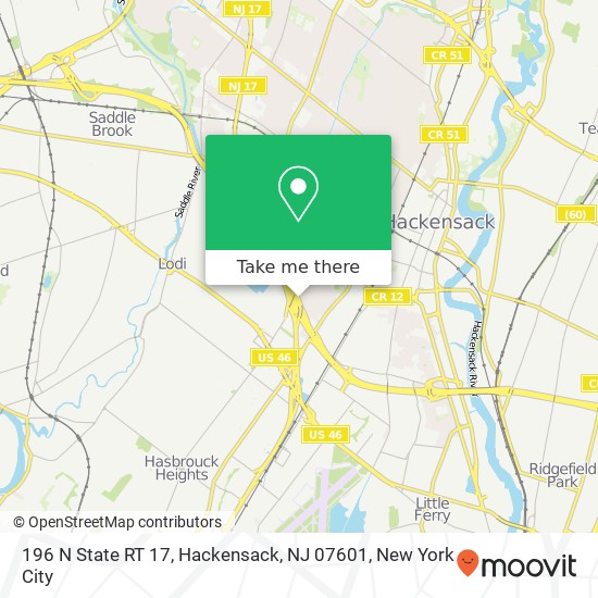Mapa de 196 N State RT 17, Hackensack, NJ 07601