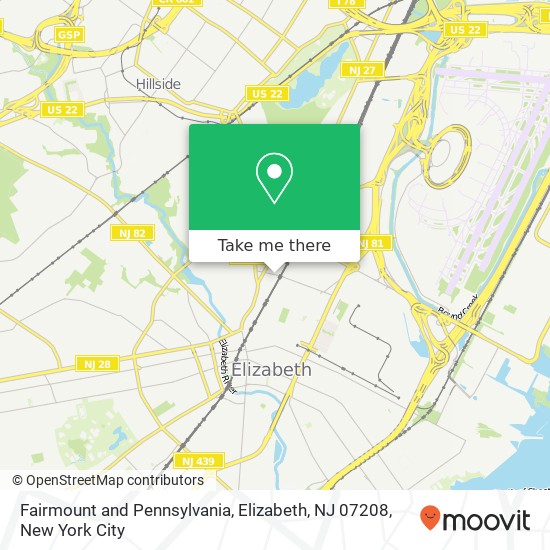 Mapa de Fairmount and Pennsylvania, Elizabeth, NJ 07208