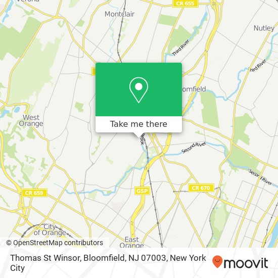 Mapa de Thomas St Winsor, Bloomfield, NJ 07003