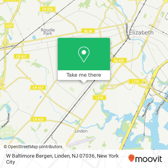 Mapa de W Baltimore Bergen, Linden, NJ 07036