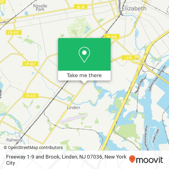 Freeway 1-9 and Brook, Linden, NJ 07036 map
