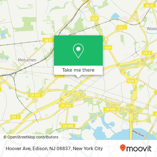 Mapa de Hoover Ave, Edison, NJ 08837