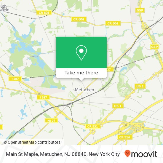 Mapa de Main St Maple, Metuchen, NJ 08840