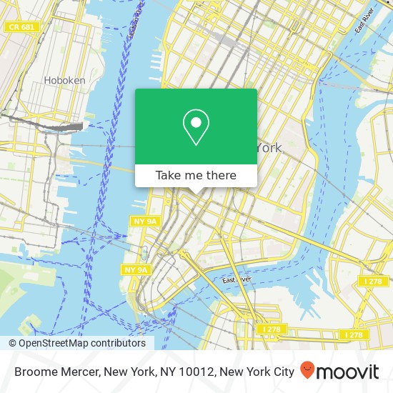 Mapa de Broome Mercer, New York, NY 10012