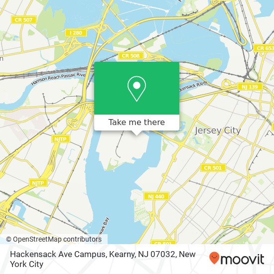Mapa de Hackensack Ave Campus, Kearny, NJ 07032