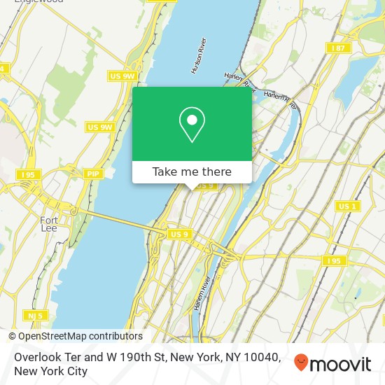 Overlook Ter and W 190th St, New York, NY 10040 map