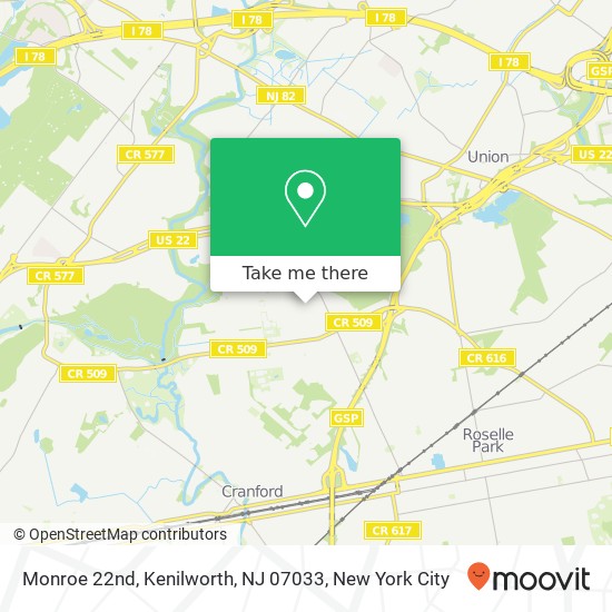 Mapa de Monroe 22nd, Kenilworth, NJ 07033