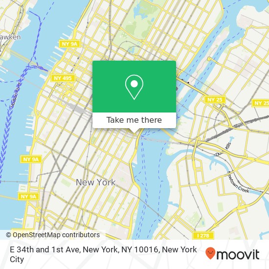 Mapa de E 34th and 1st Ave, New York, NY 10016