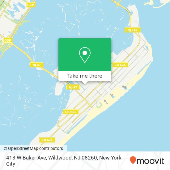 Mapa de 413 W Baker Ave, Wildwood, NJ 08260