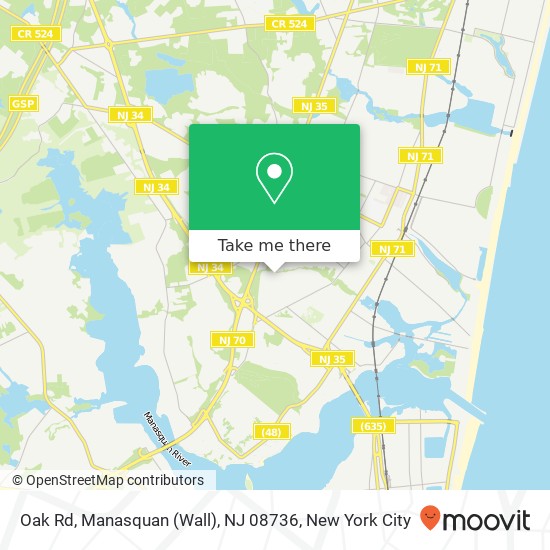 Mapa de Oak Rd, Manasquan (Wall), NJ 08736