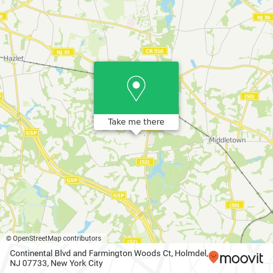 Mapa de Continental Blvd and Farmington Woods Ct, Holmdel, NJ 07733