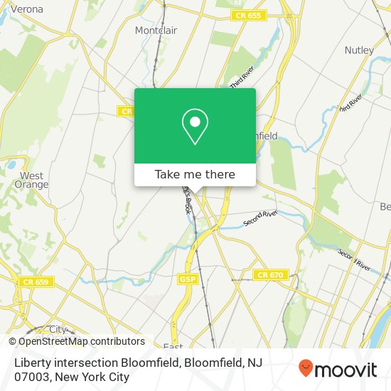 Liberty intersection Bloomfield, Bloomfield, NJ 07003 map