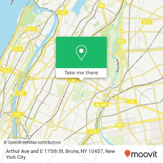 Mapa de Arthur Ave and E 175th St, Bronx, NY 10457