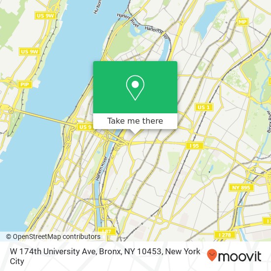 Mapa de W 174th University Ave, Bronx, NY 10453