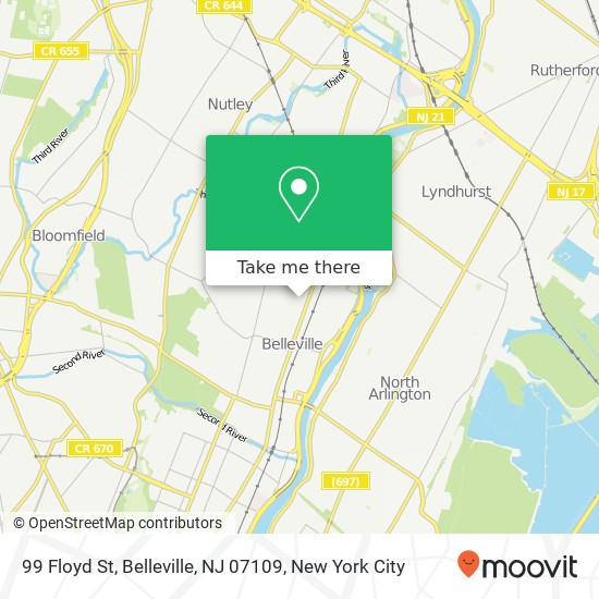 Mapa de 99 Floyd St, Belleville, NJ 07109