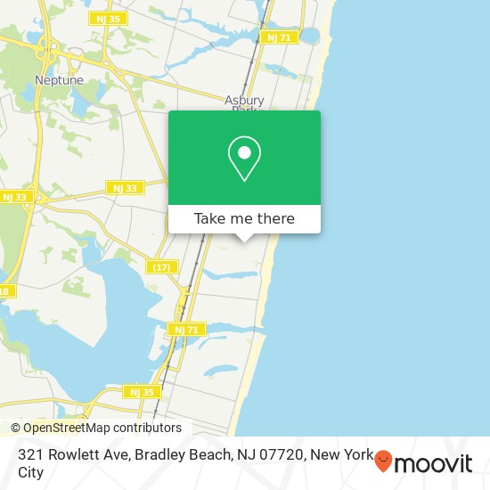 Mapa de 321 Rowlett Ave, Bradley Beach, NJ 07720