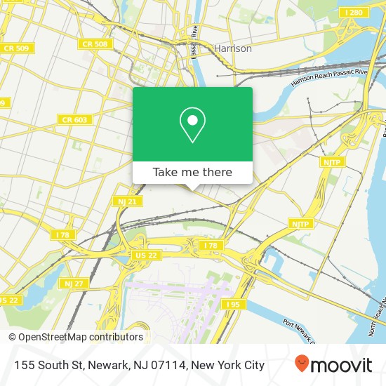 Mapa de 155 South St, Newark, NJ 07114