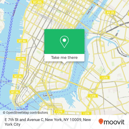 E 7th St and Avenue C, New York, NY 10009 map