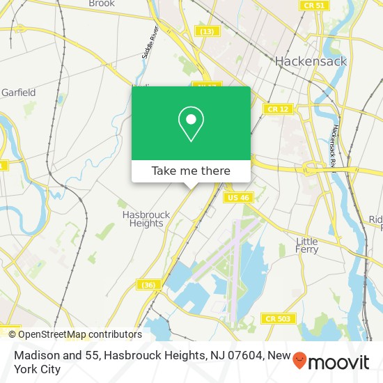 Mapa de Madison and 55, Hasbrouck Heights, NJ 07604