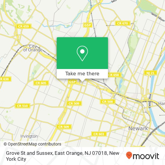 Grove St and Sussex, East Orange, NJ 07018 map