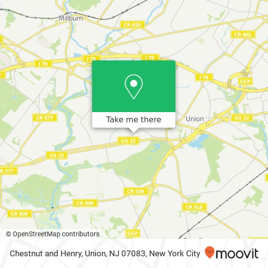 Chestnut and Henry, Union, NJ 07083 map