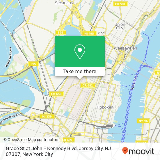 Mapa de Grace St at John F Kennedy Blvd, Jersey City, NJ 07307