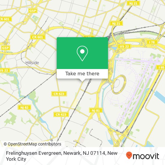 Mapa de Frelinghuysen Evergreen, Newark, NJ 07114