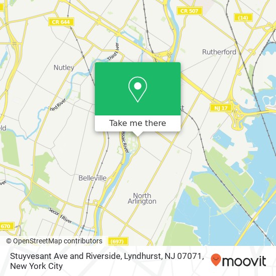 Mapa de Stuyvesant Ave and Riverside, Lyndhurst, NJ 07071