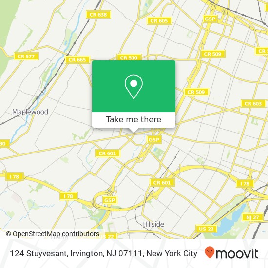 Mapa de 124 Stuyvesant, Irvington, NJ 07111