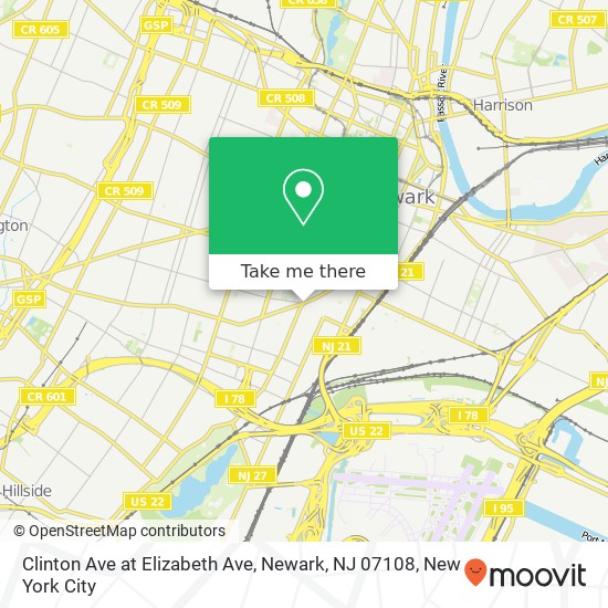Mapa de Clinton Ave at Elizabeth Ave, Newark, NJ 07108
