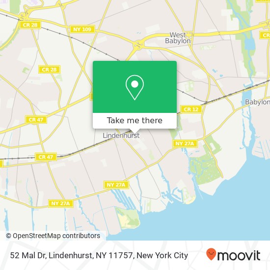 Mapa de 52 Mal Dr, Lindenhurst, NY 11757