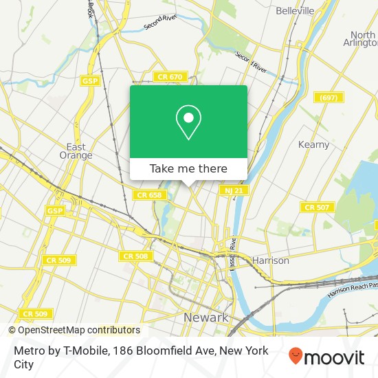 Mapa de Metro by T-Mobile, 186 Bloomfield Ave