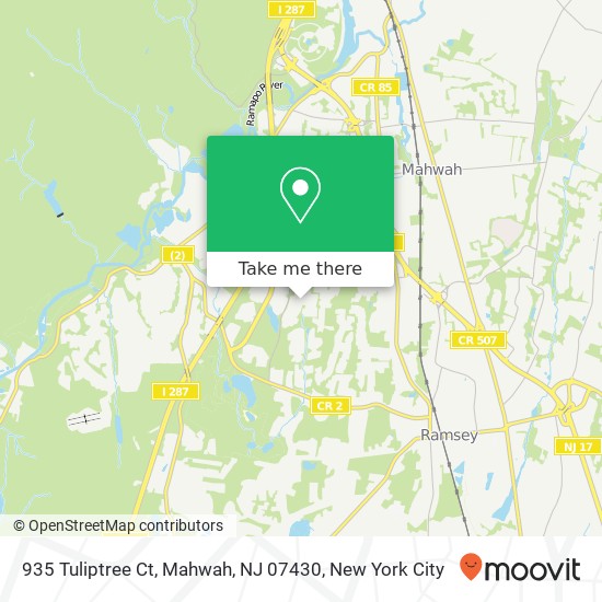 Mapa de 935 Tuliptree Ct, Mahwah, NJ 07430