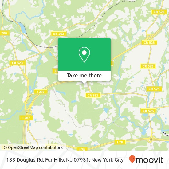 Mapa de 133 Douglas Rd, Far Hills, NJ 07931