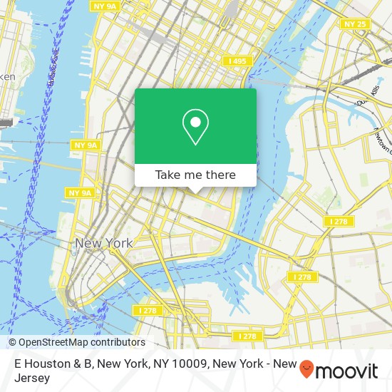 Mapa de E Houston & B, New York, NY 10009