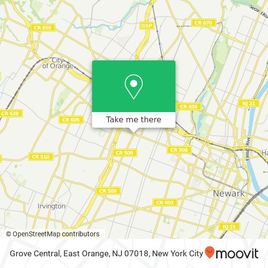 Mapa de Grove Central, East Orange, NJ 07018