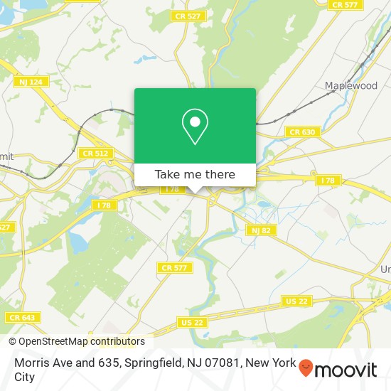 Mapa de Morris Ave and 635, Springfield, NJ 07081