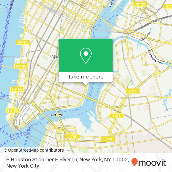 Mapa de E Houston St corner E River Dr, New York, NY 10002